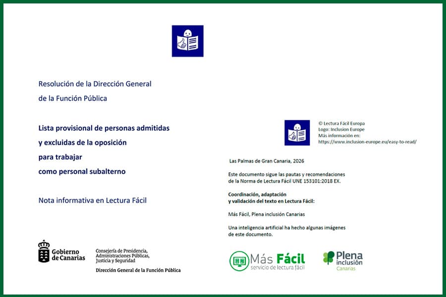 personas admitidas y excluidas de la oposición de 20 plazas de personal subalterno